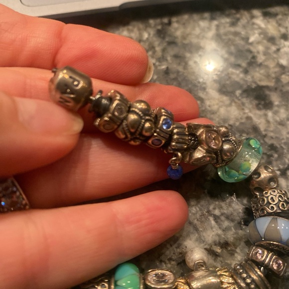 Pandora Moments Silver Bracelet with Blue green murano glass Charms - Picture 2 of 11